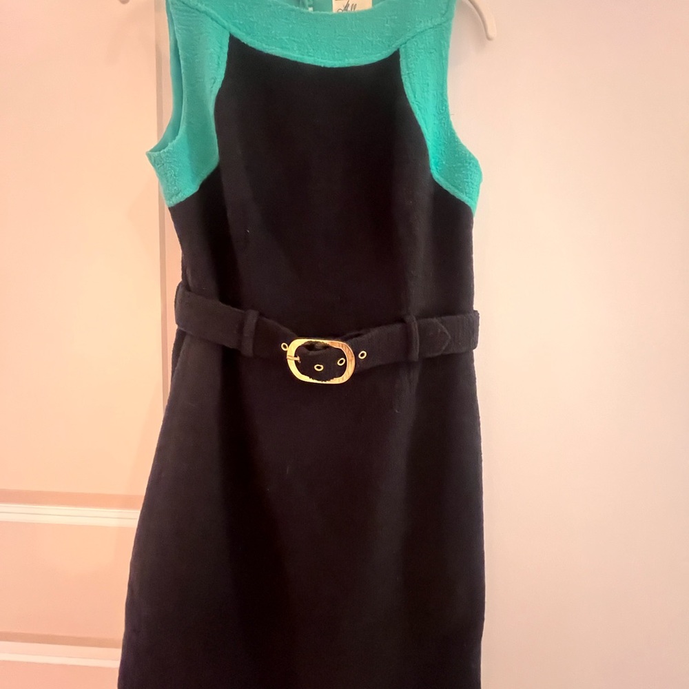 Milly Black and Green Belted Mini Dress